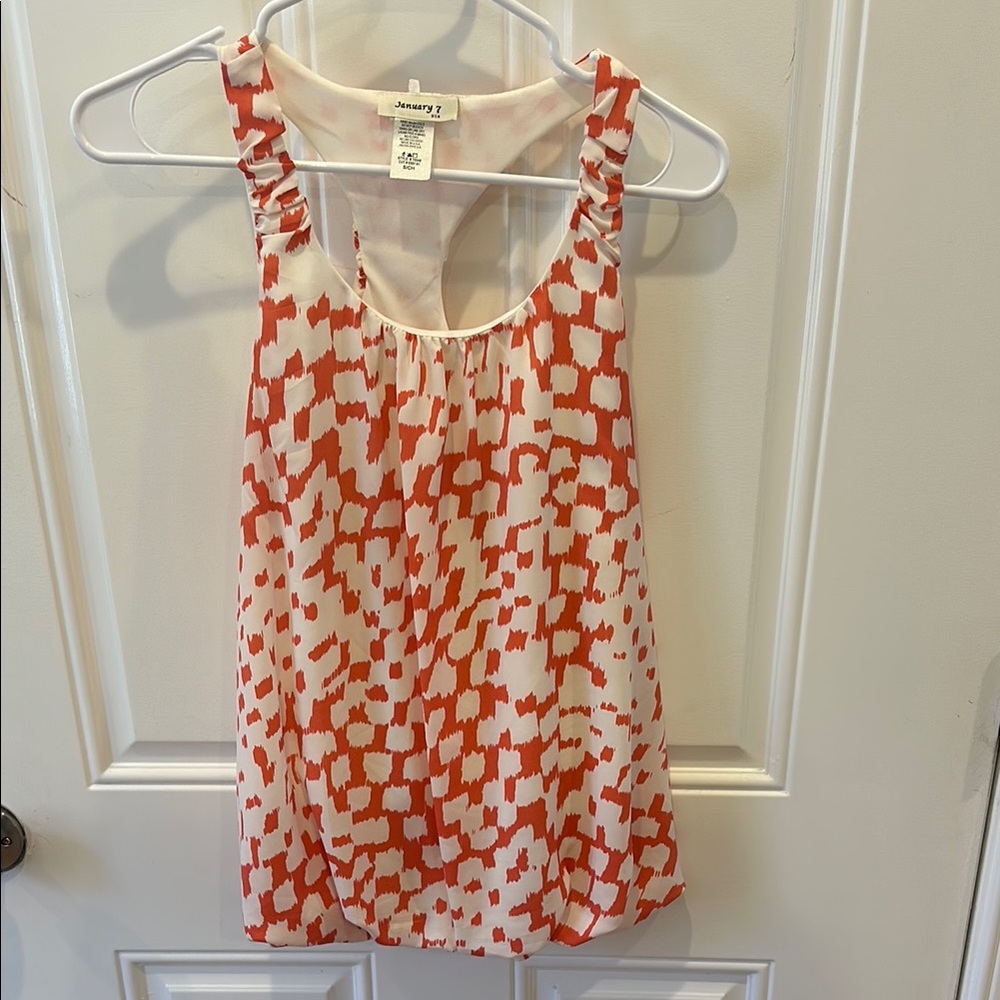 January 7 Pink and White Ruched Sleeveless Tank Top